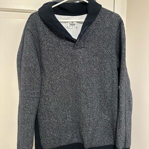 Reigning Champ Men's V-Neck Shawl Collar Sweater in Heather Charcoal and Black